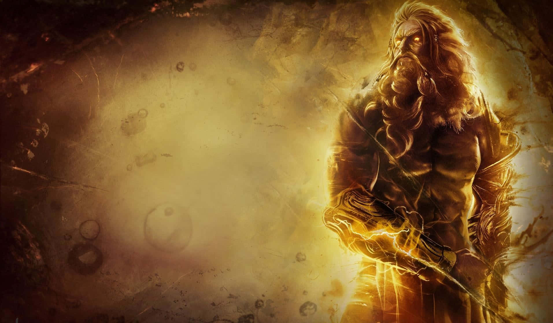 Zeus, glowing golden armor, bearded warrior, HD Desktop Wallpaper