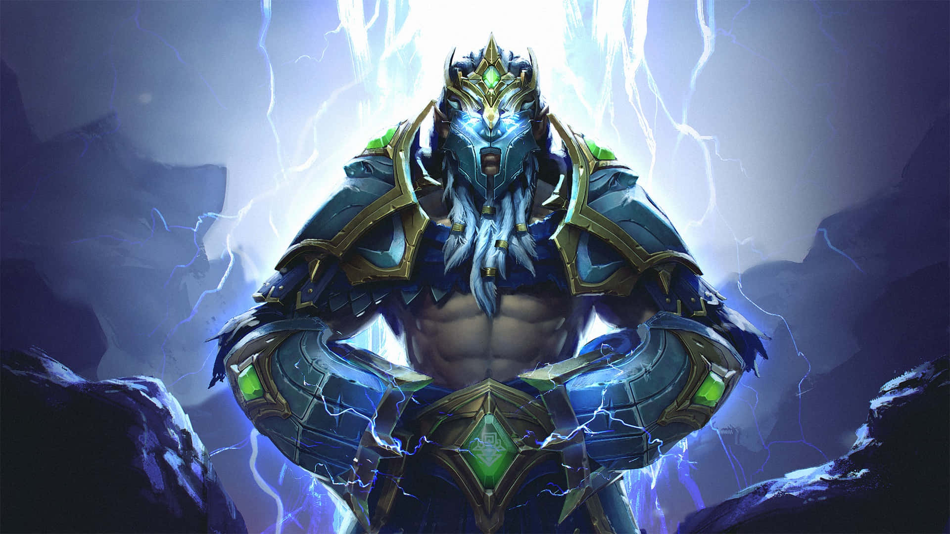 Zeus, god of thunder and sky, glowing green eyes, Full HD Desktop Wallpaper
