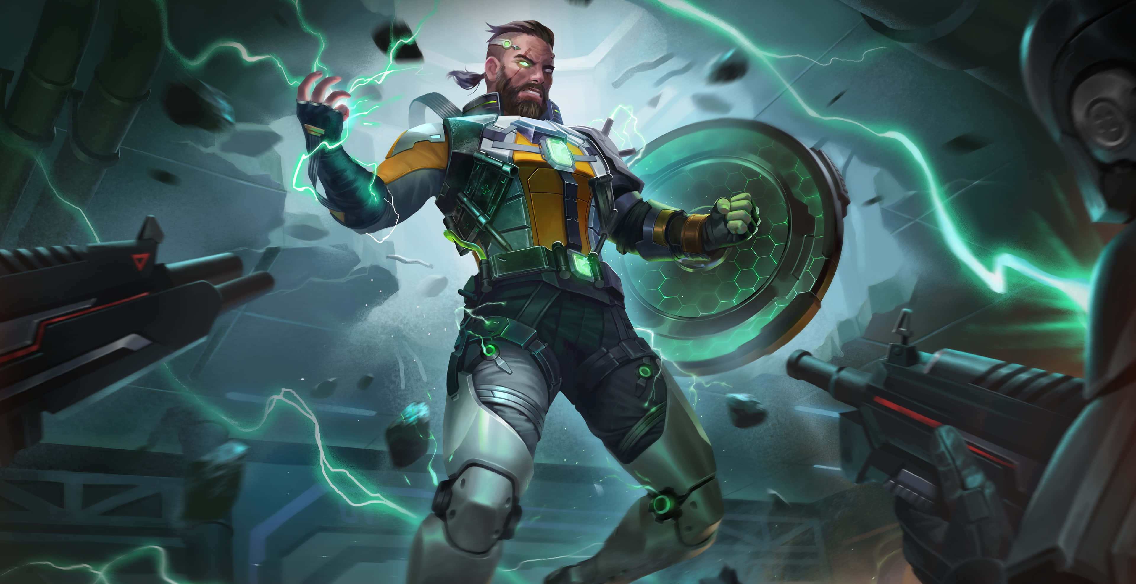 Zeus, green lightning, glowing shield, 4K Desktop Wallpaper