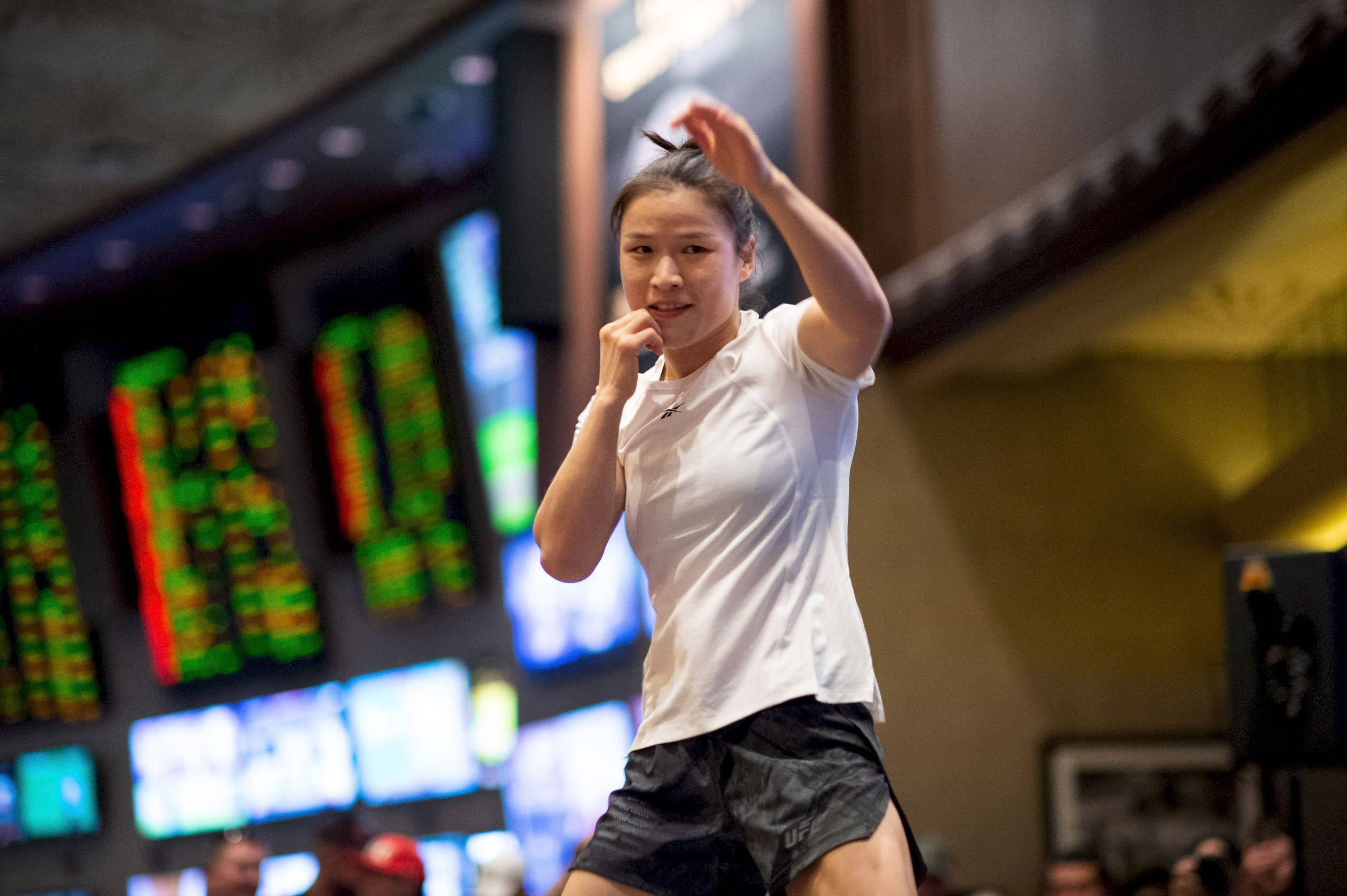 Zhang Weili, white shirt, black shorts, Full HD Desktop Wallpaper