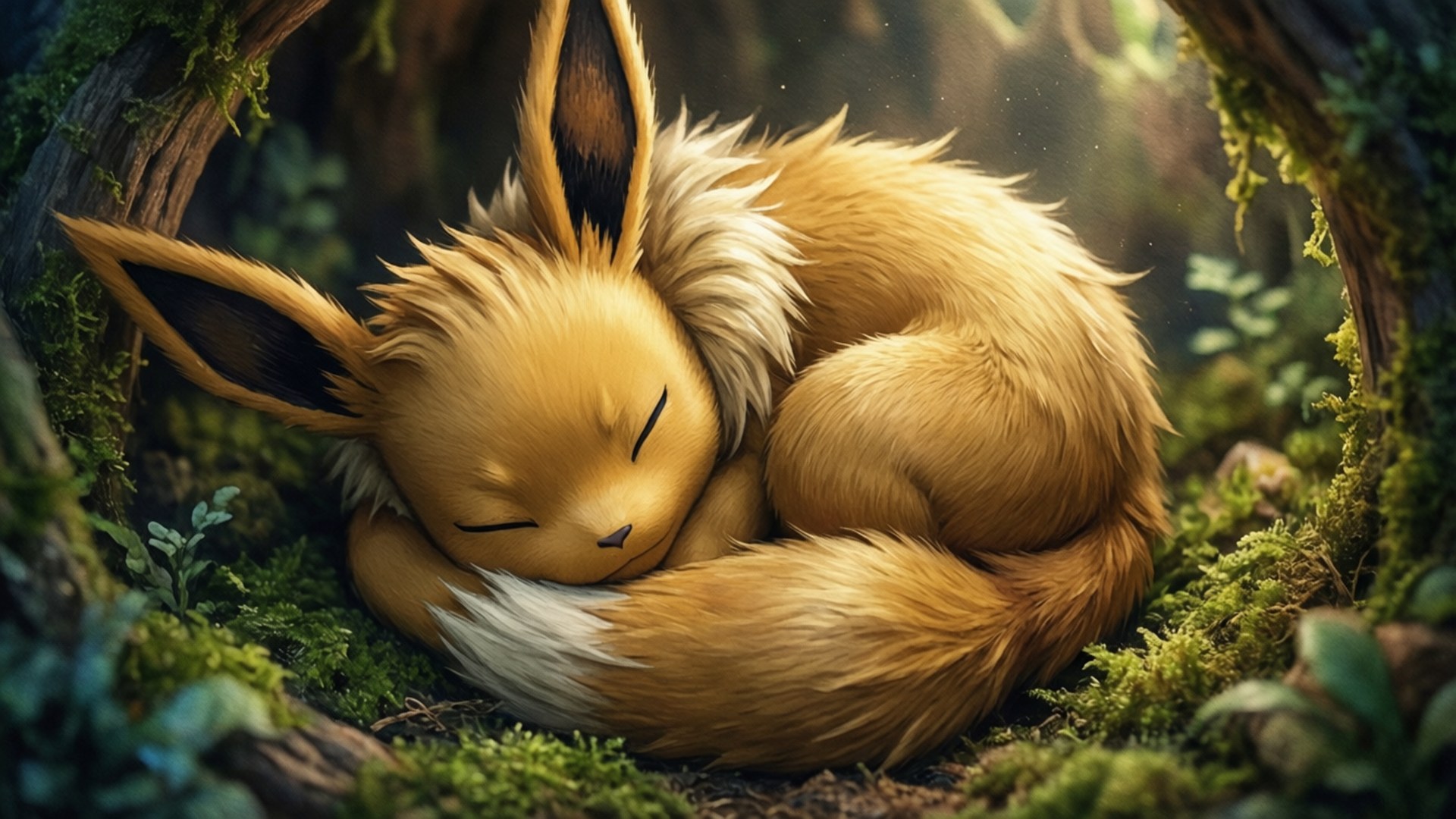 Zigzagoon, mossy den, soft watercolors, Full HD Desktop Wallpaper