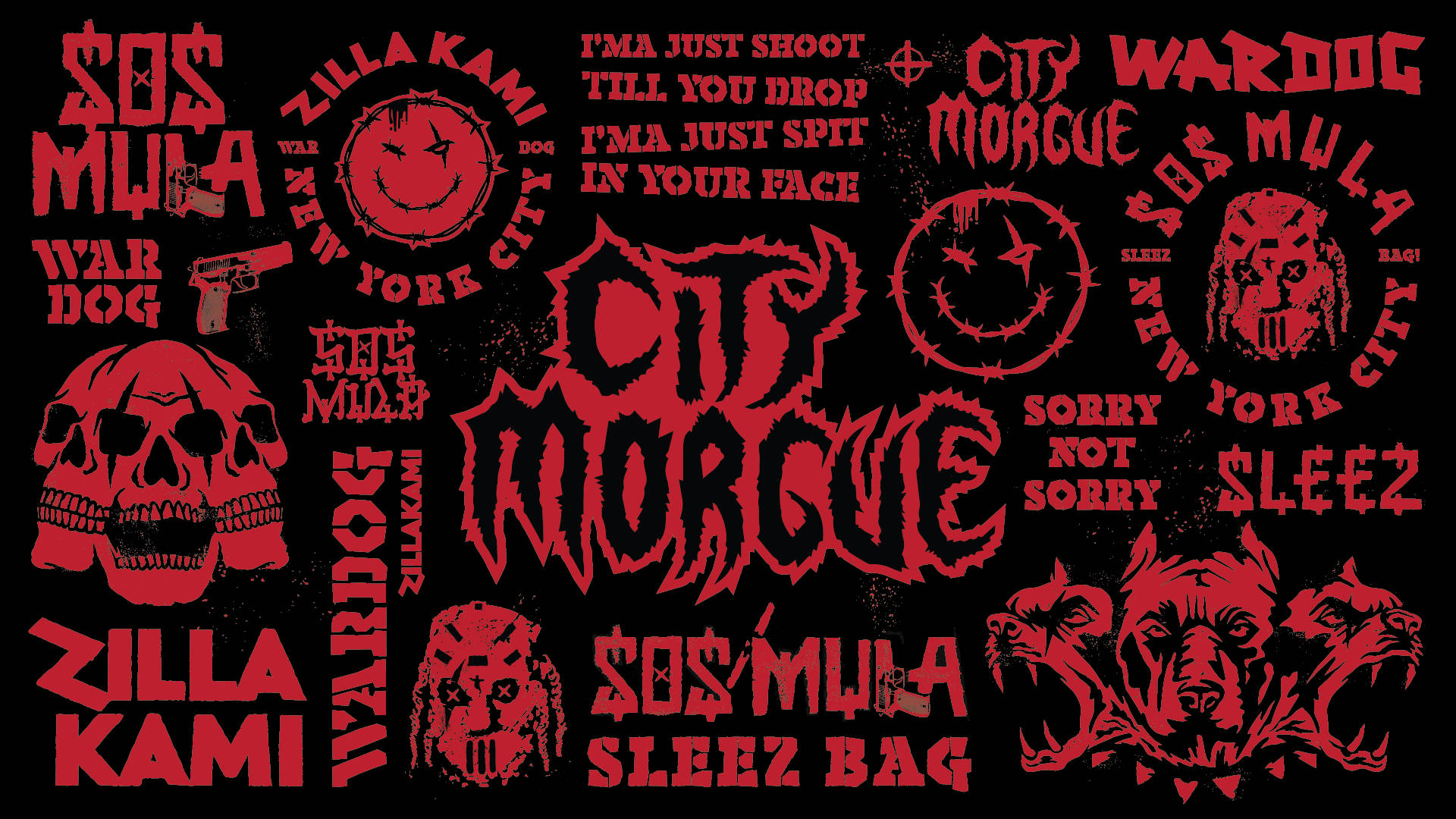 Zillakami, red graffiti-style text, skull graphics, Full HD Desktop Wallpaper
