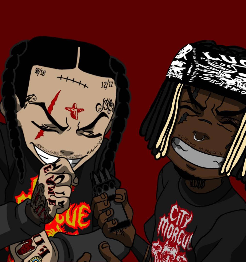 Zillakami, cartoon figures, tattoos, SD Phone Wallpaper