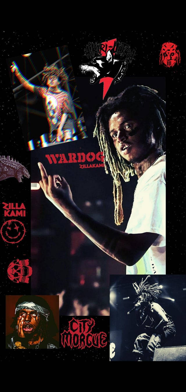 Zillakami, starry black background, red graffiti-style logos, HD Phone Wallpaper