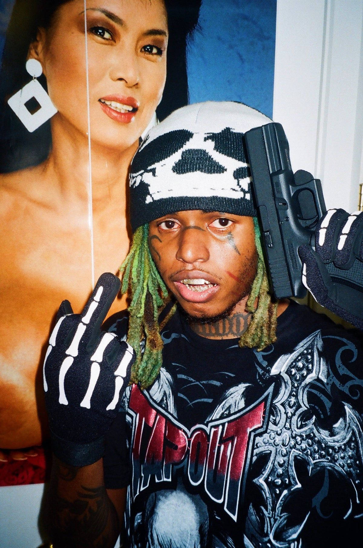 Zillakami, green dreadlocks, skull cap, HD Phone Wallpaper