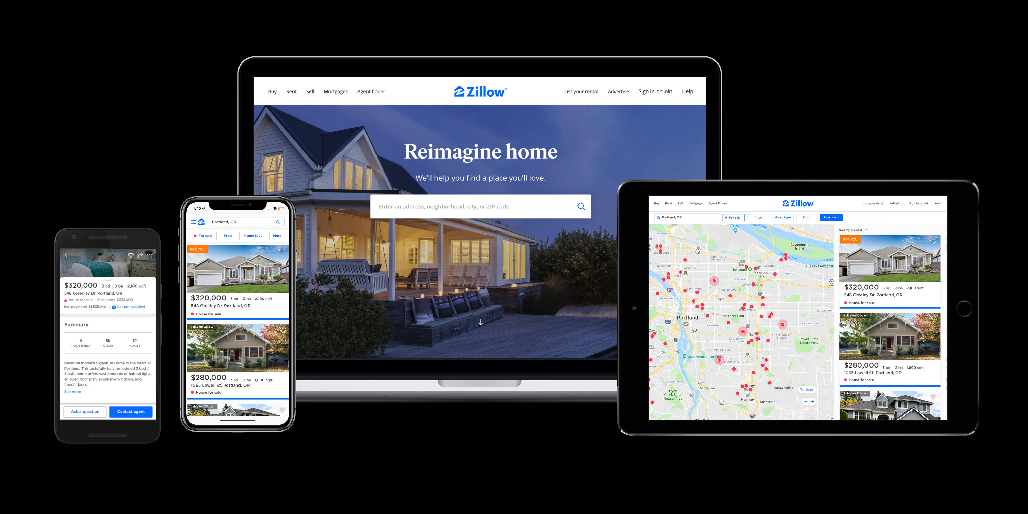 Zillow, dark background, Zillow app interface, 4K Desktop Wallpaper