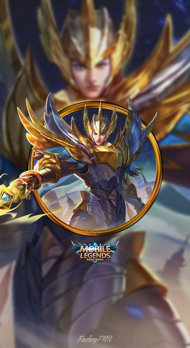 Zilong Epic Skin, golden-armored warrior, feathered wings, SD Phone Wallpaper