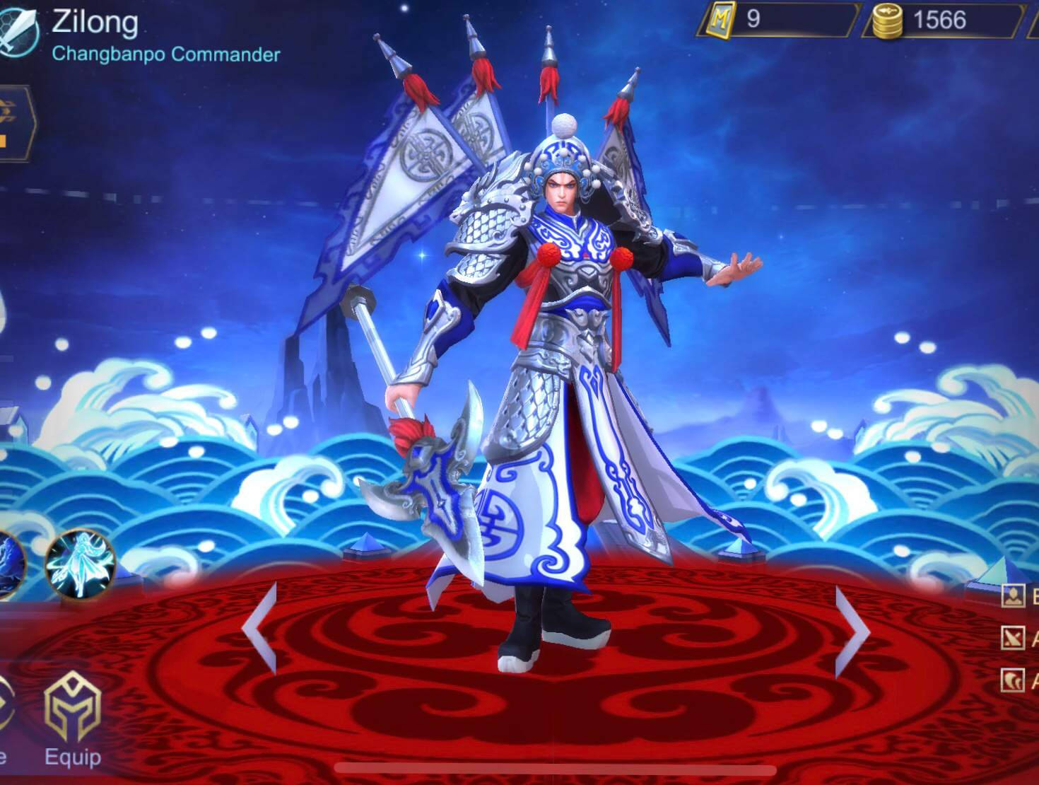 Zilong Epic Skin, blue and silver armor, red patterned platform, HD Desktop Wallpaper