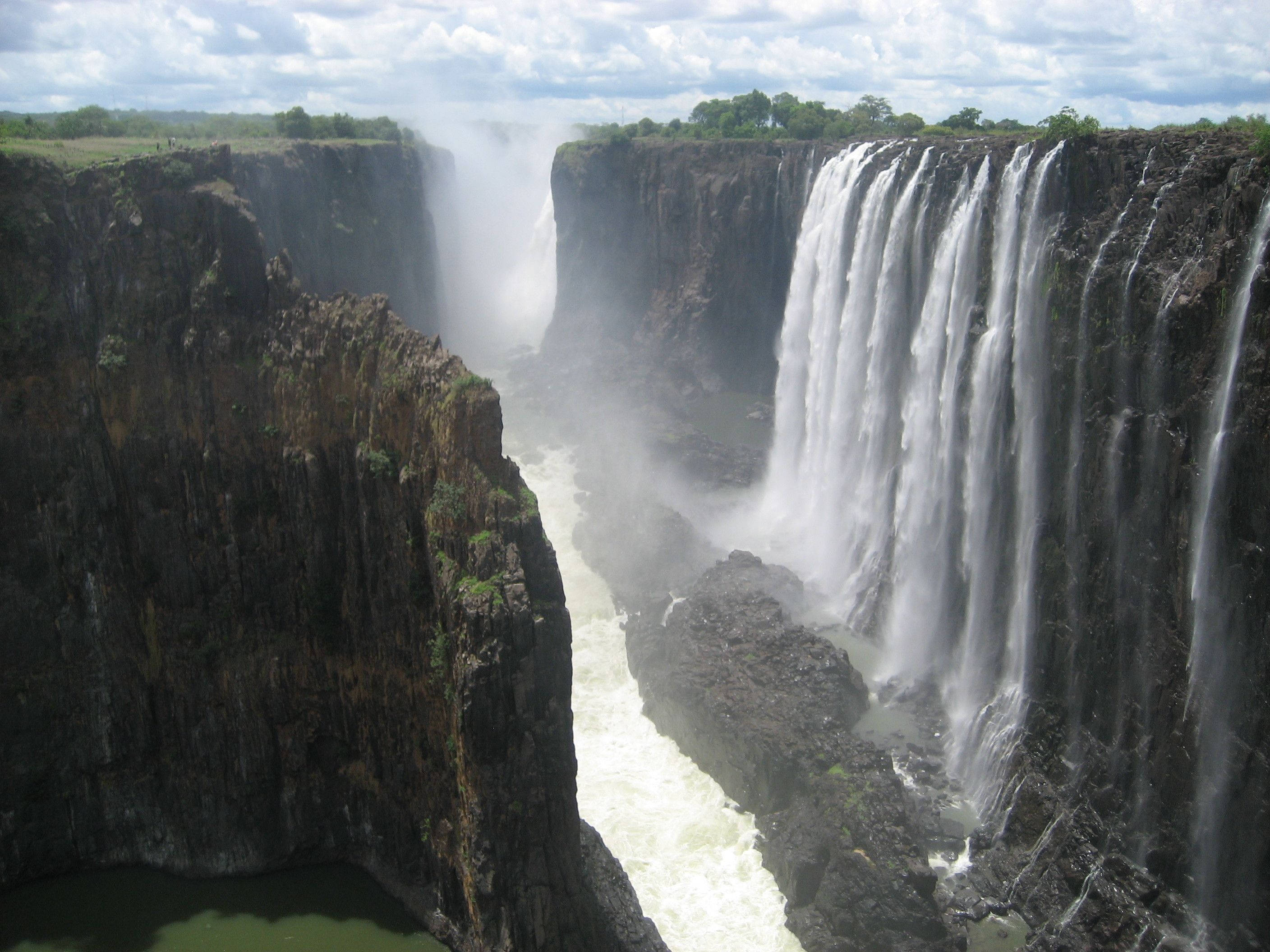 Zimbabwe, massive waterfall, dark cliffs, 2K Desktop Wallpaper