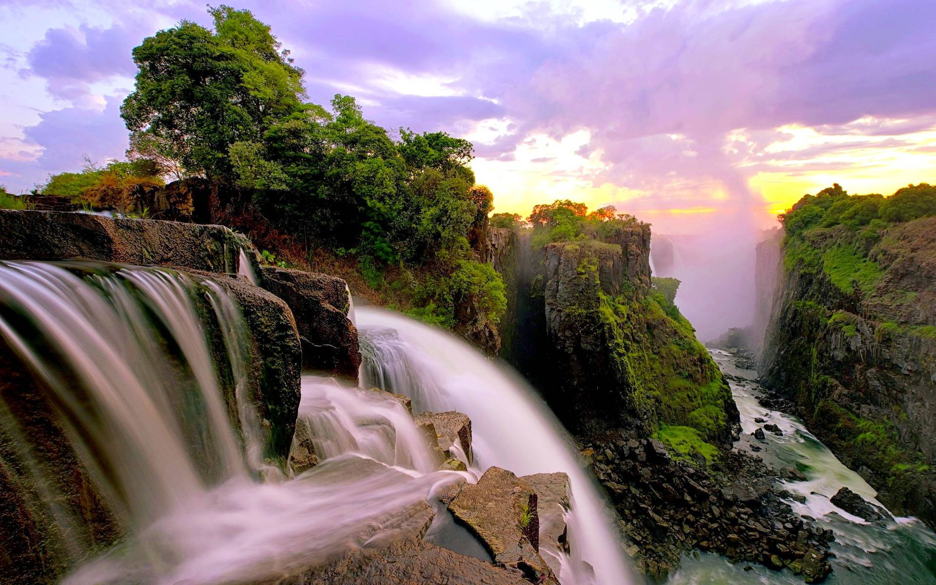 Zimbabwe, waterfall, rocky cliffs, Full HD Desktop Wallpaper