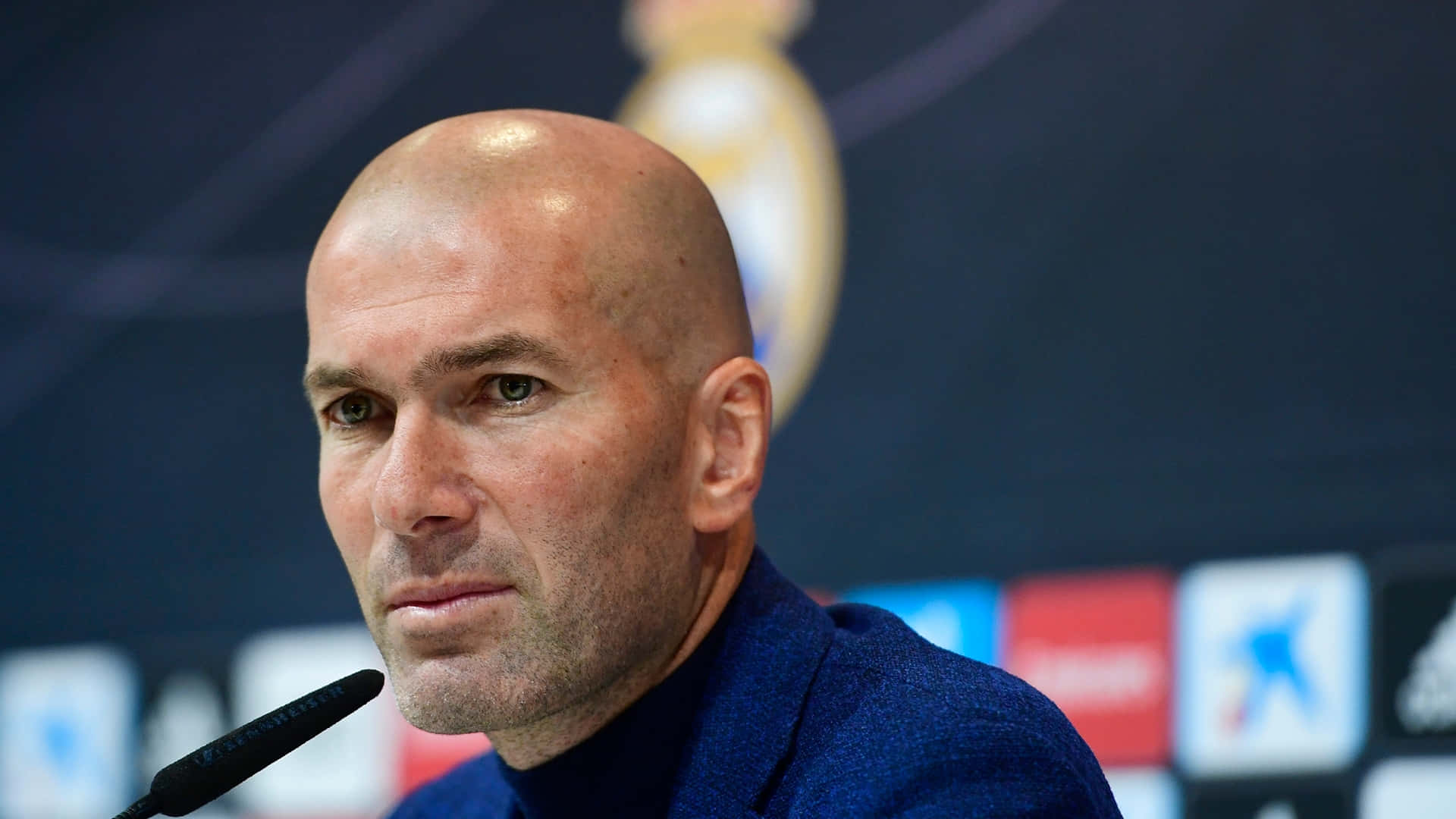 Zinedine Zidane, blue turtleneck, press conference, Full HD Desktop Wallpaper