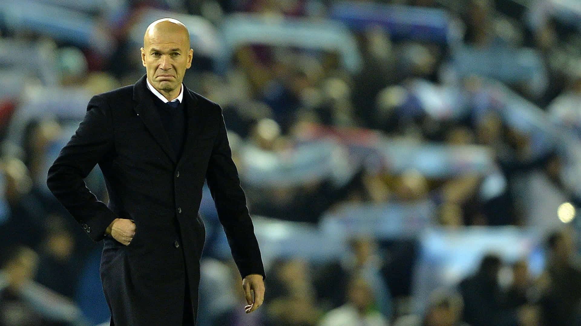 Zinedine Zidane, dark coat, stern expression, Full HD Desktop Wallpaper