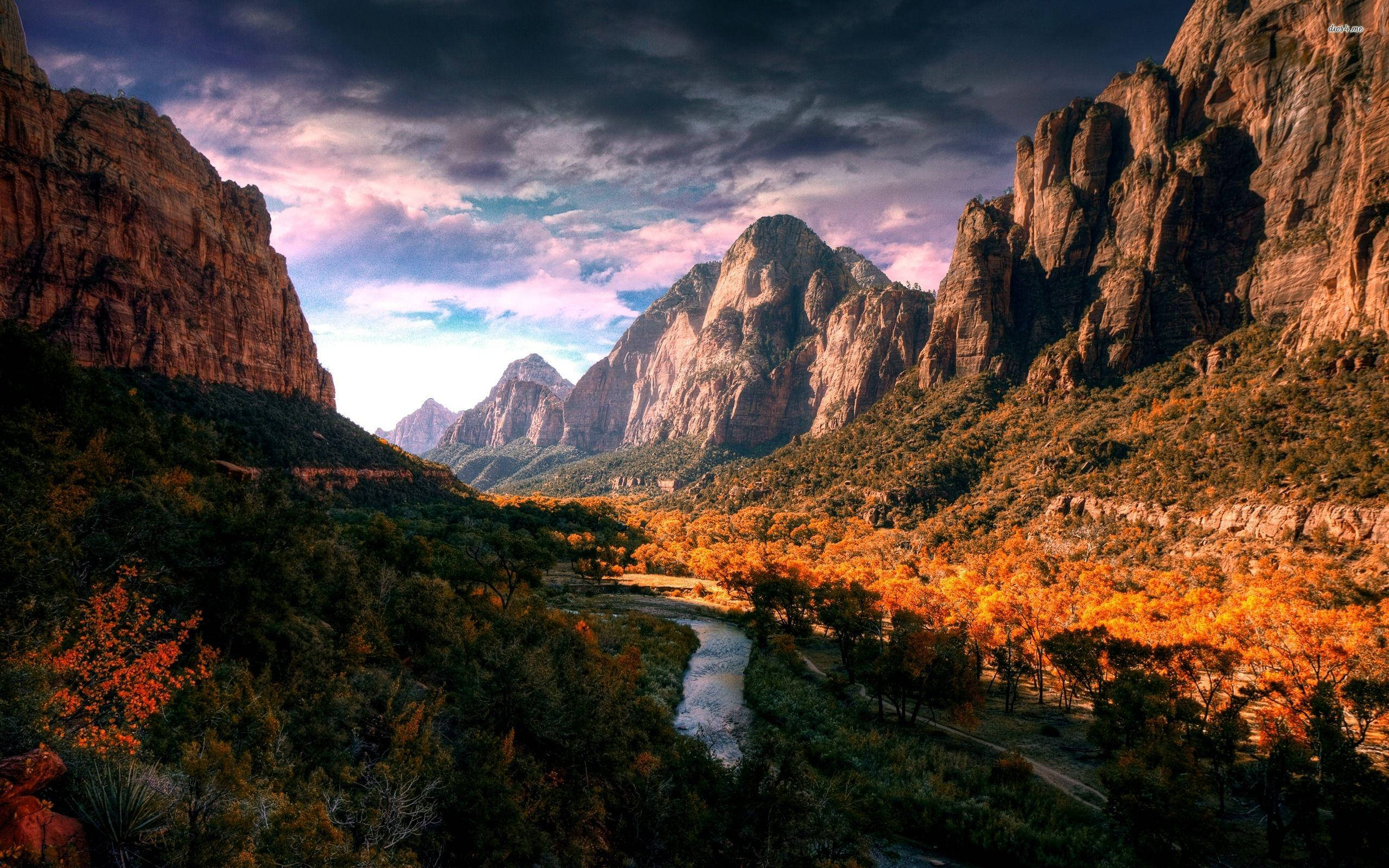 Zion National Park, canyon, red rock cliffs, 2K Desktop Wallpaper