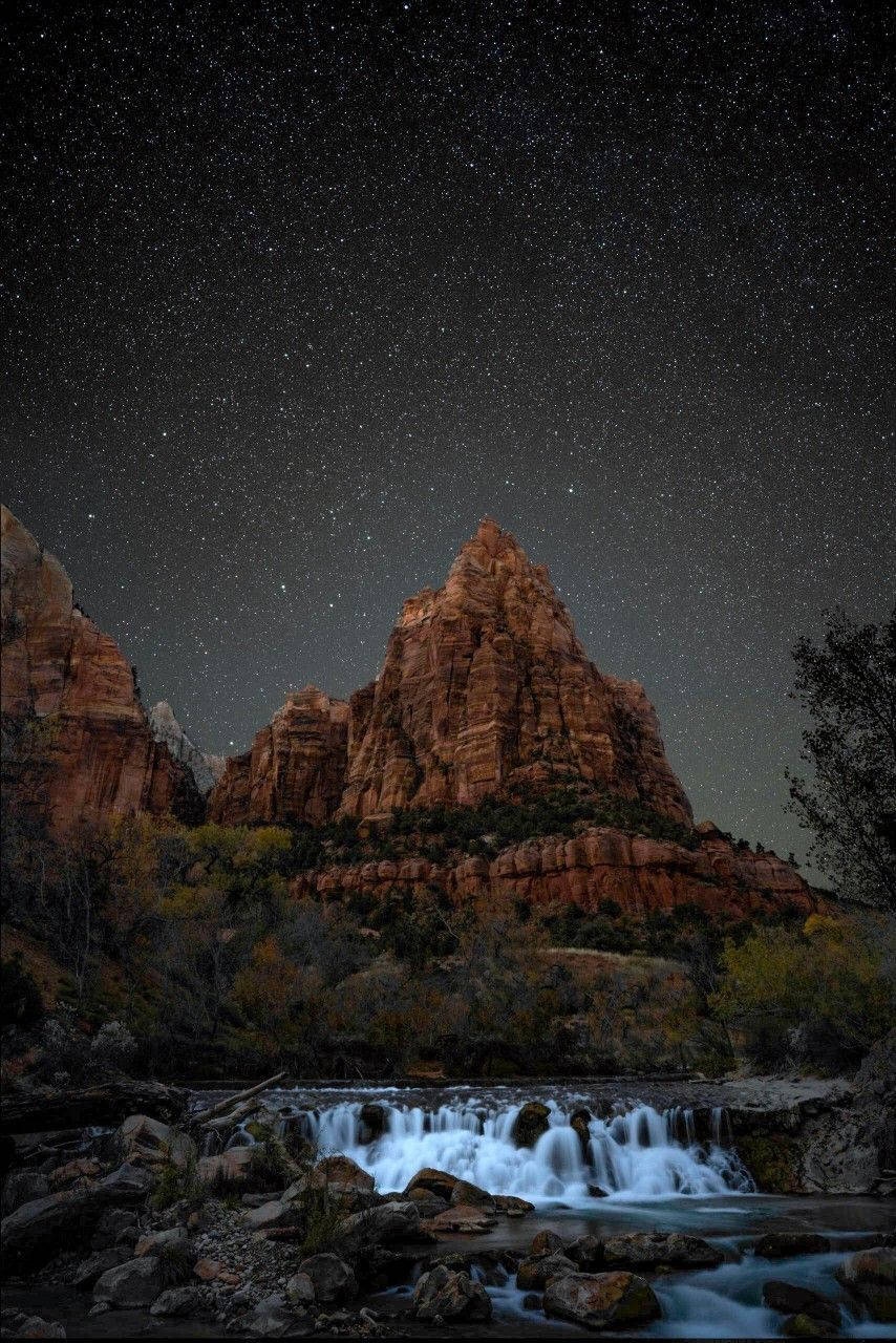 Zion National Park, starry night sky, red rock canyon, HD Phone Wallpaper