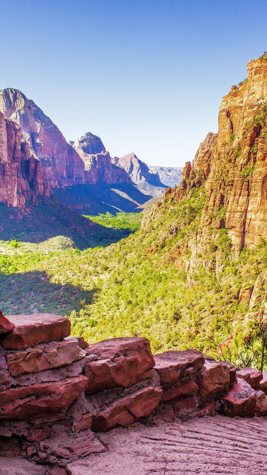 Zion National Park, towering red rock cliffs, lush green valleys, HD Phone Wallpaper