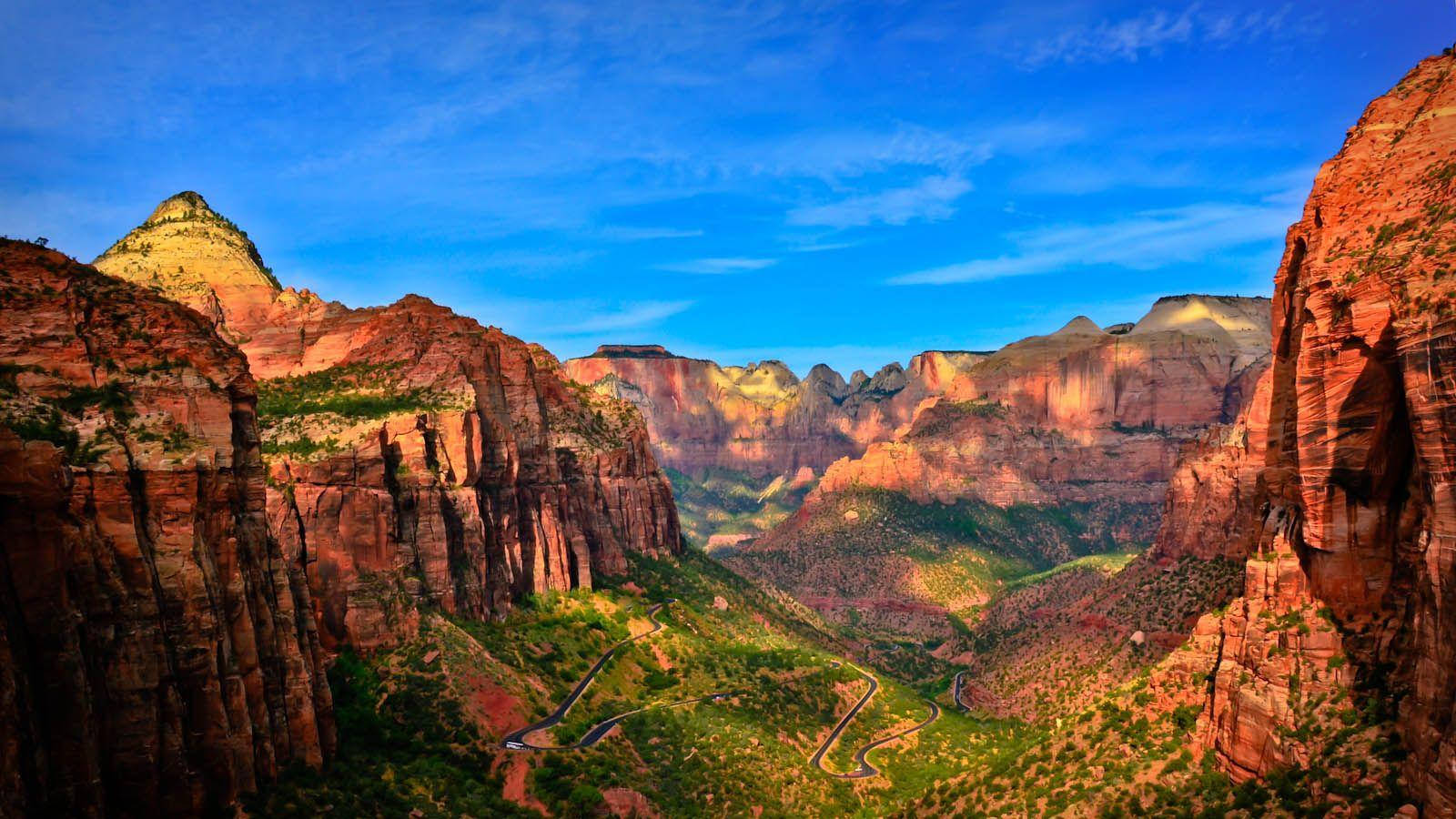 Zion National Park, red rock canyon, winding road, HD Desktop Wallpaper