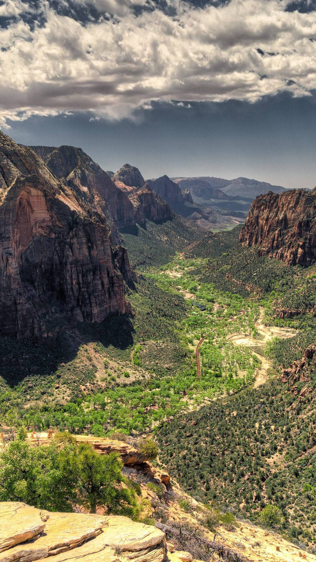 Zion National Park, red rock cliffs, lush green valley, Full HD Phone Wallpaper