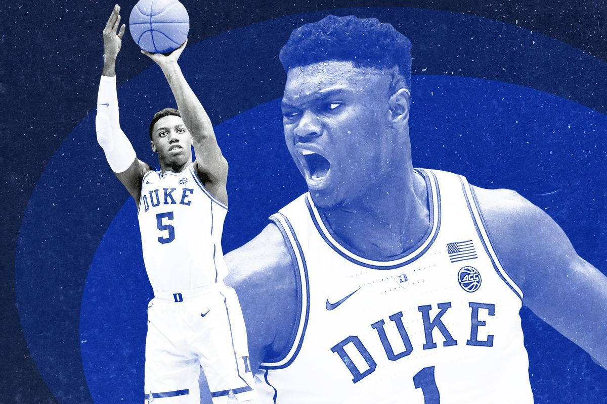 Zion Williamson, blue monochrome, Duke basketball players, SD Desktop Wallpaper