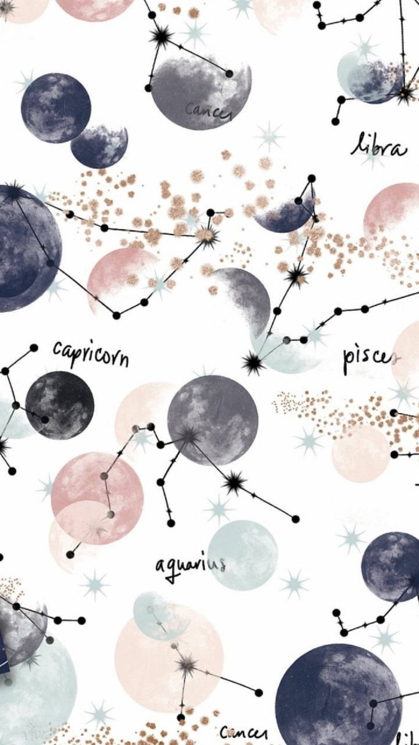 pastel moons, constellations, zodiac signs, 2K Phone Wallpaper