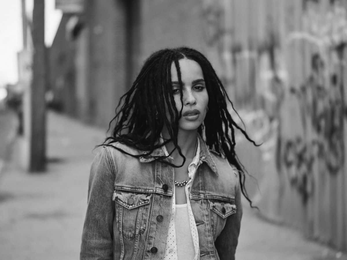 Zoë Kravitz, denim jacket, graffiti-covered walls, SD Desktop Wallpaper