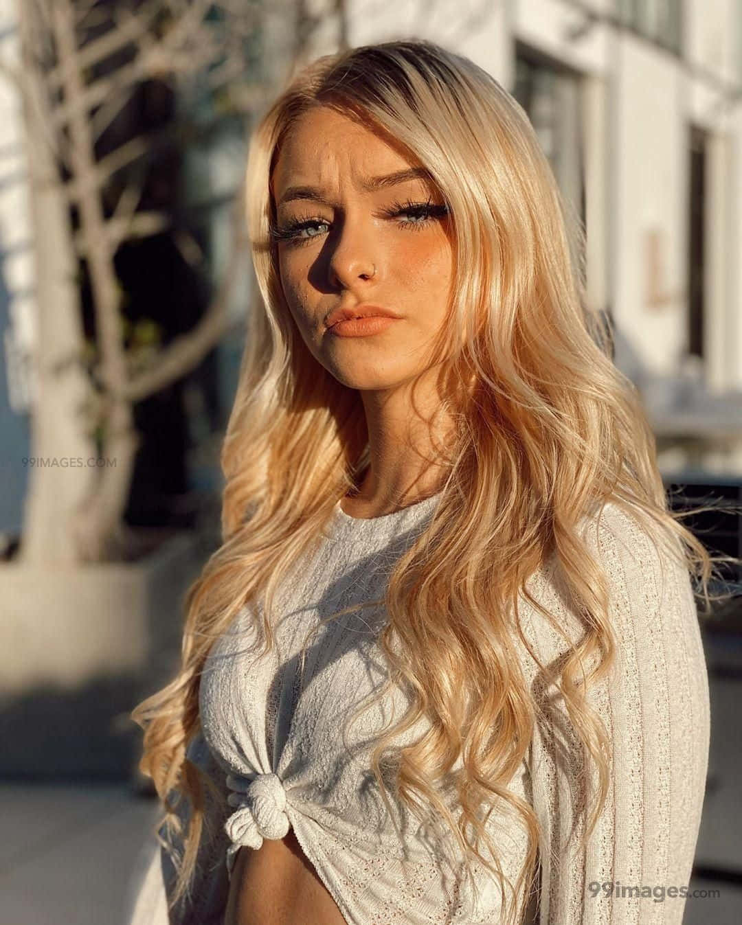 Zoe Laverne, long blonde hair, nose ring, HD Phone Wallpaper