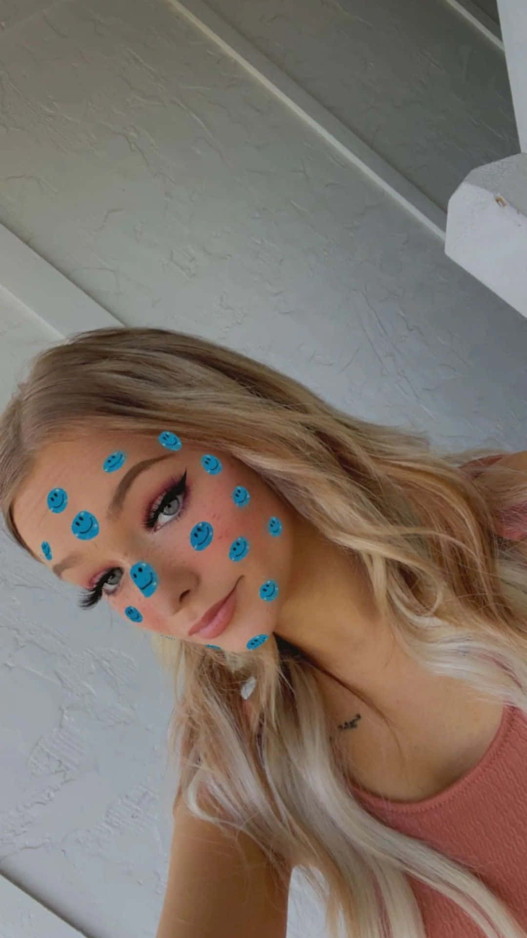 Zoe Laverne, blue smiley face stickers, blonde hair, Full HD Phone Wallpaper