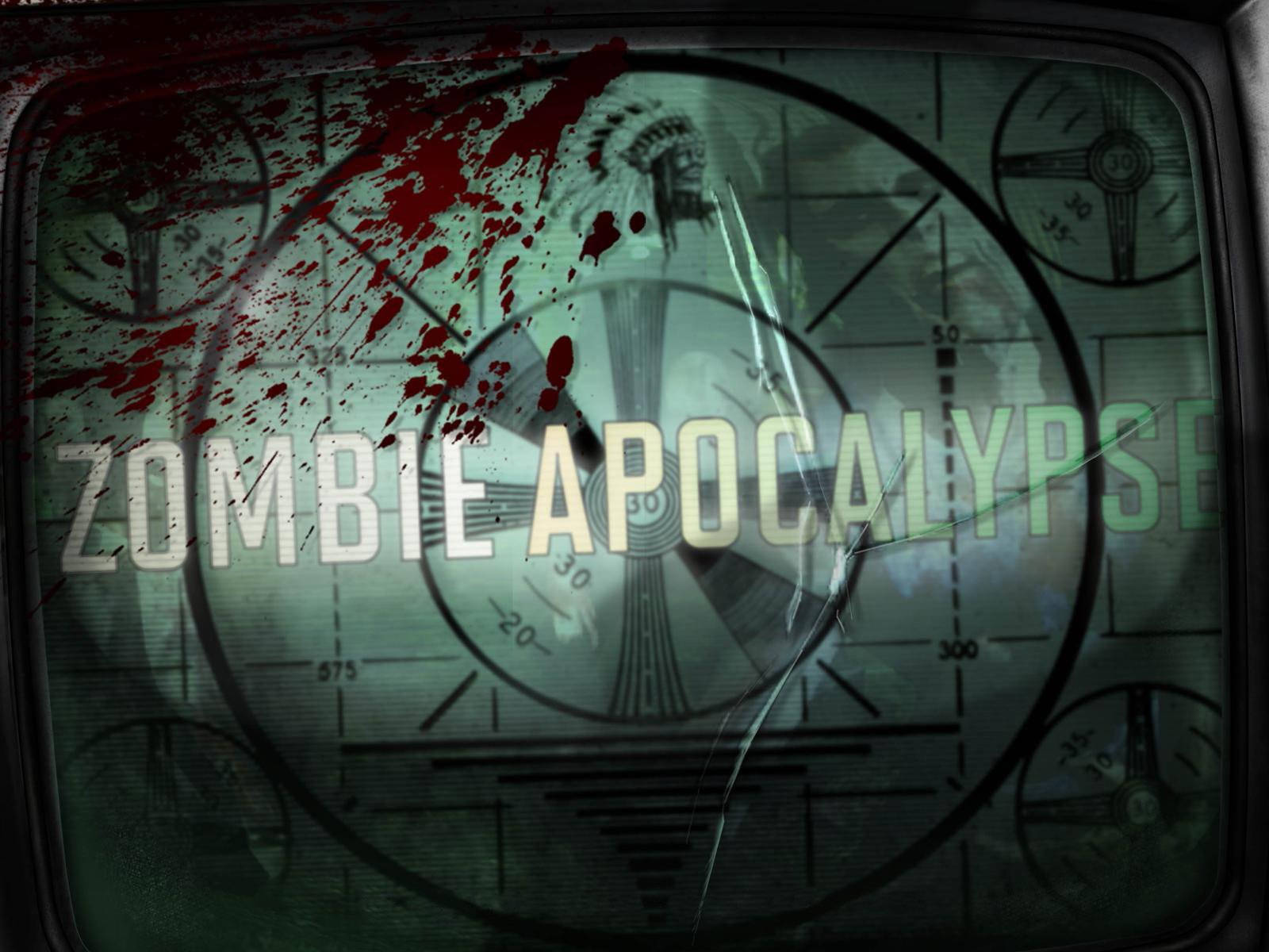 ZOMBIE APOCALYPSE, vintage TV screen, blood-splattered green hues, HD Desktop Wallpaper