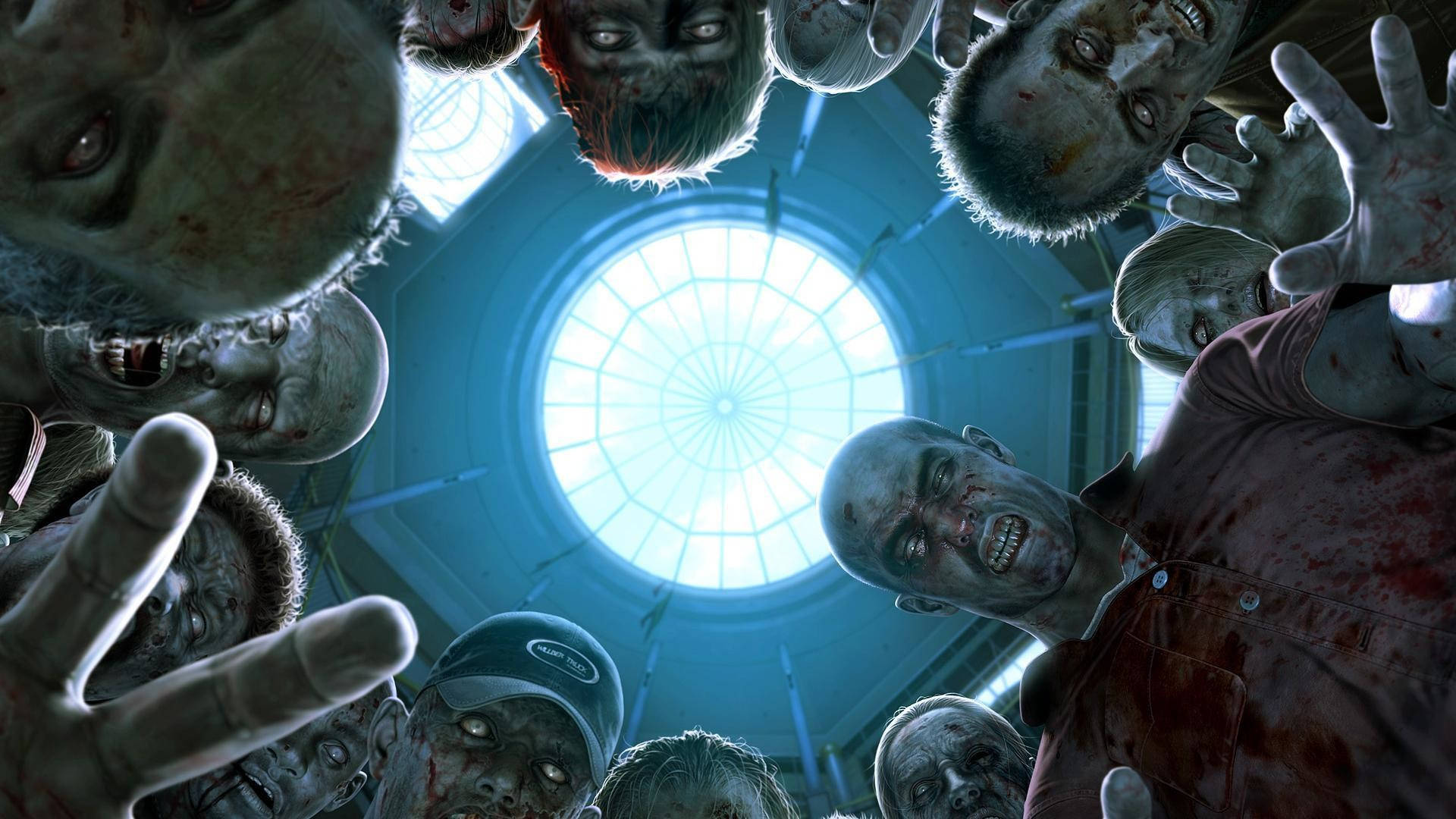 Zombie Apocalypse, glowing circular skylight, bloodstained scene, Full HD Desktop Wallpaper