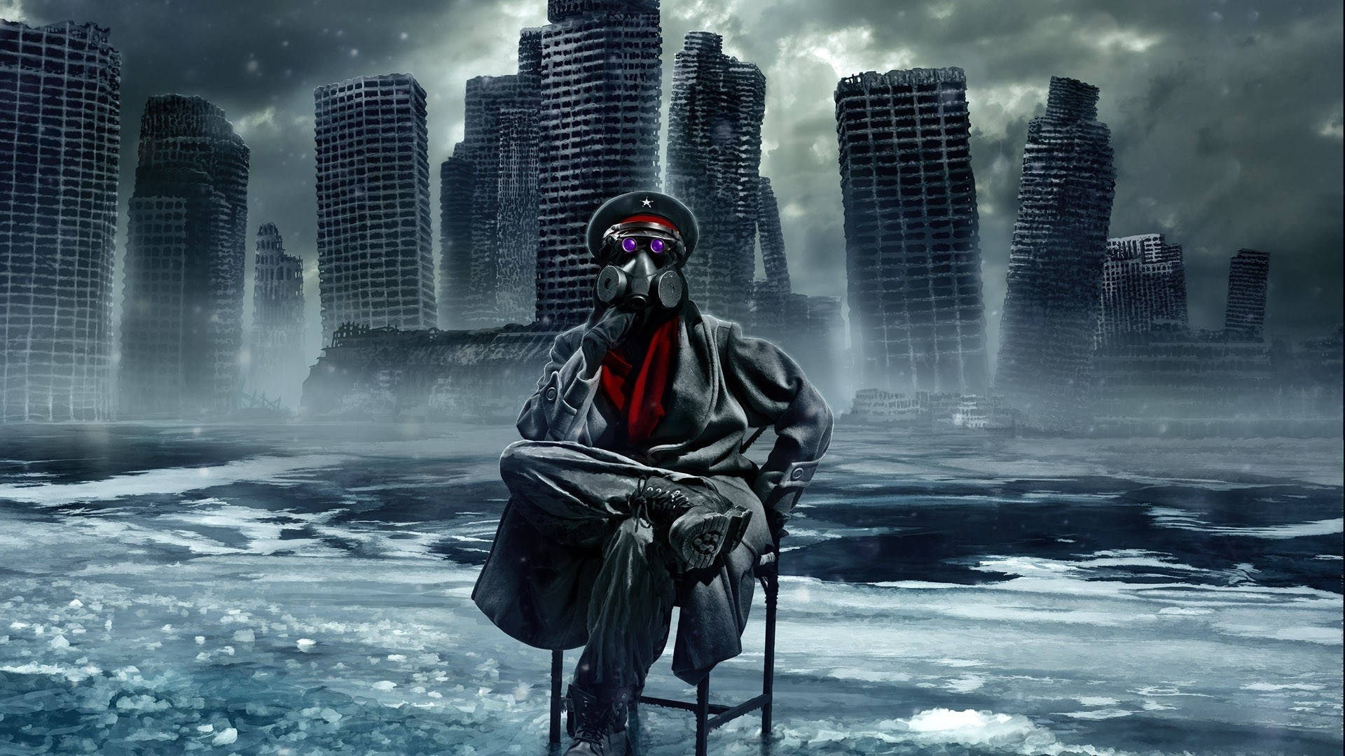 zombie apocalypse, gas mask, military cap, Full HD Desktop Wallpaper