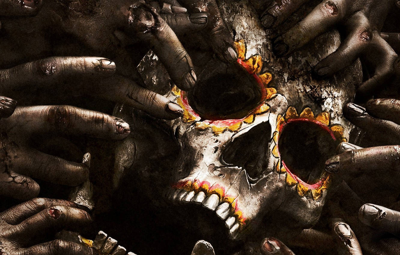 zombie apocalypse, skull, fiery sunflower motifs, HD Desktop Wallpaper