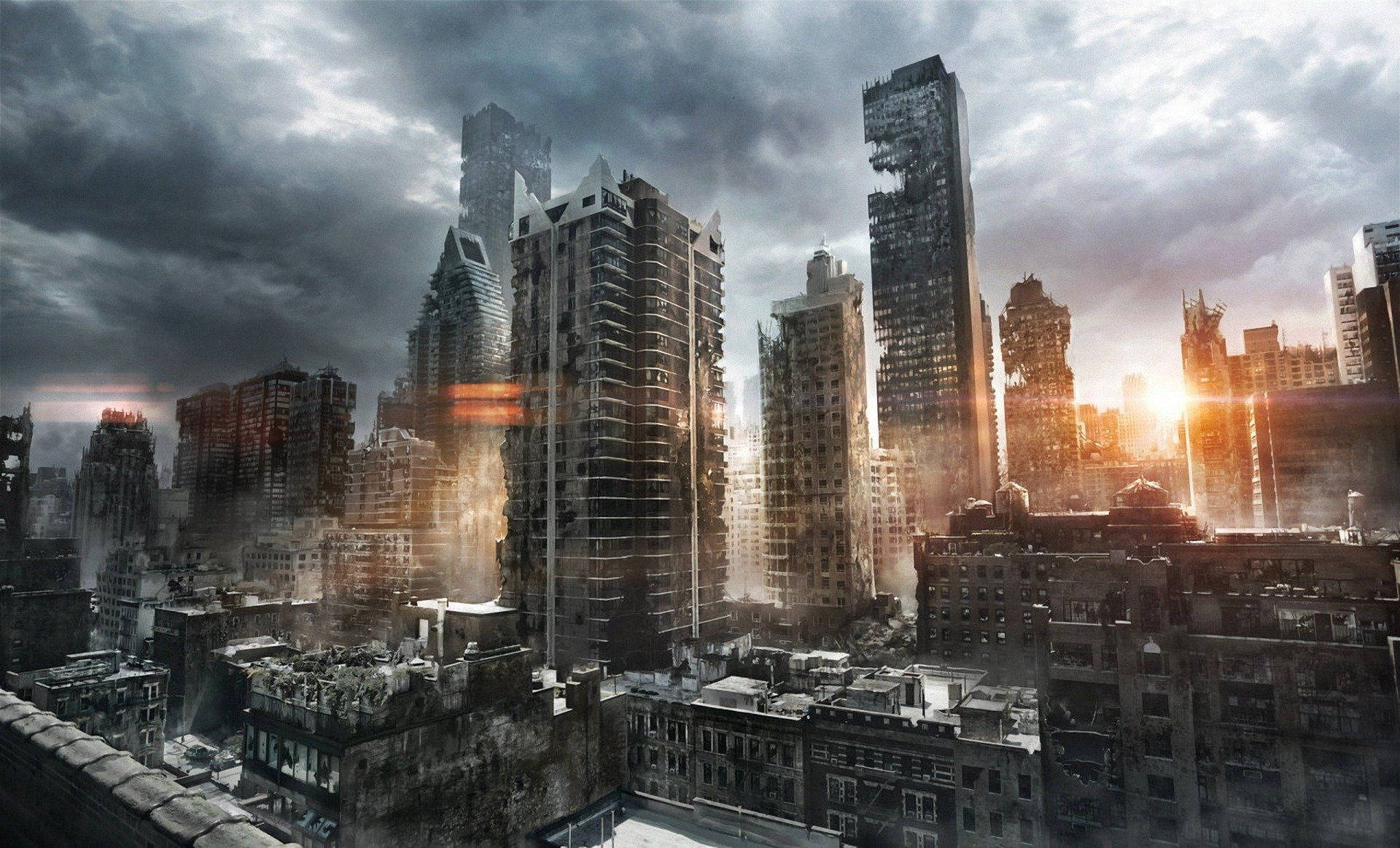 Zombie Apocalypse, ruined cityscape, broken skyscrapers, Full HD Desktop Wallpaper