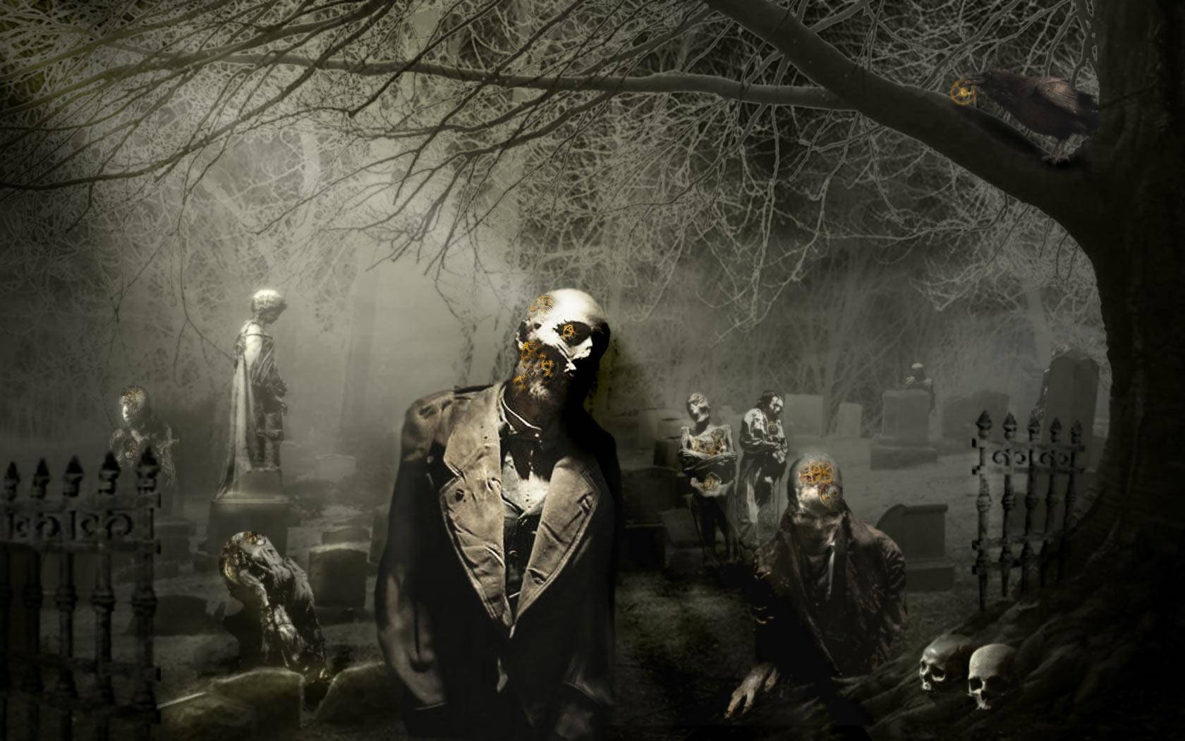 zombies, graveyard, skeletal figures, HD Desktop Wallpaper