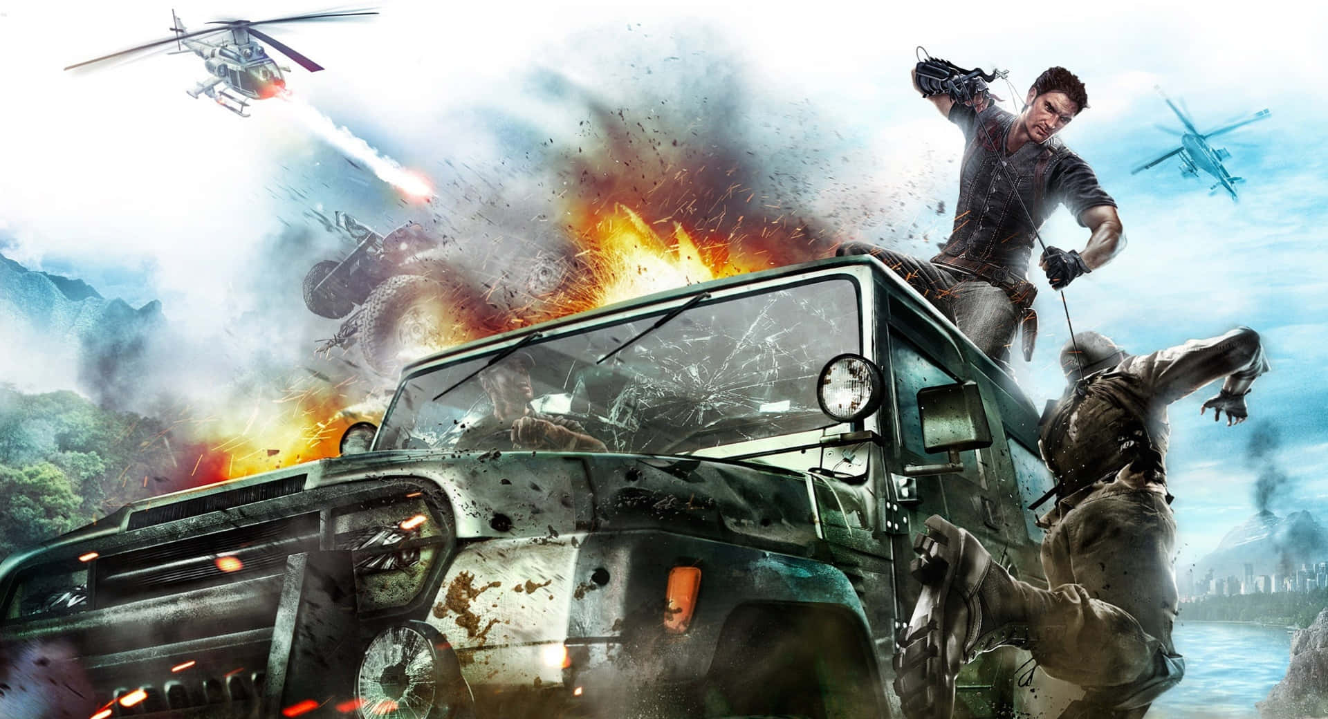 Zombie Apocalypse, soldier, burning military jeep, Full HD Desktop Wallpaper