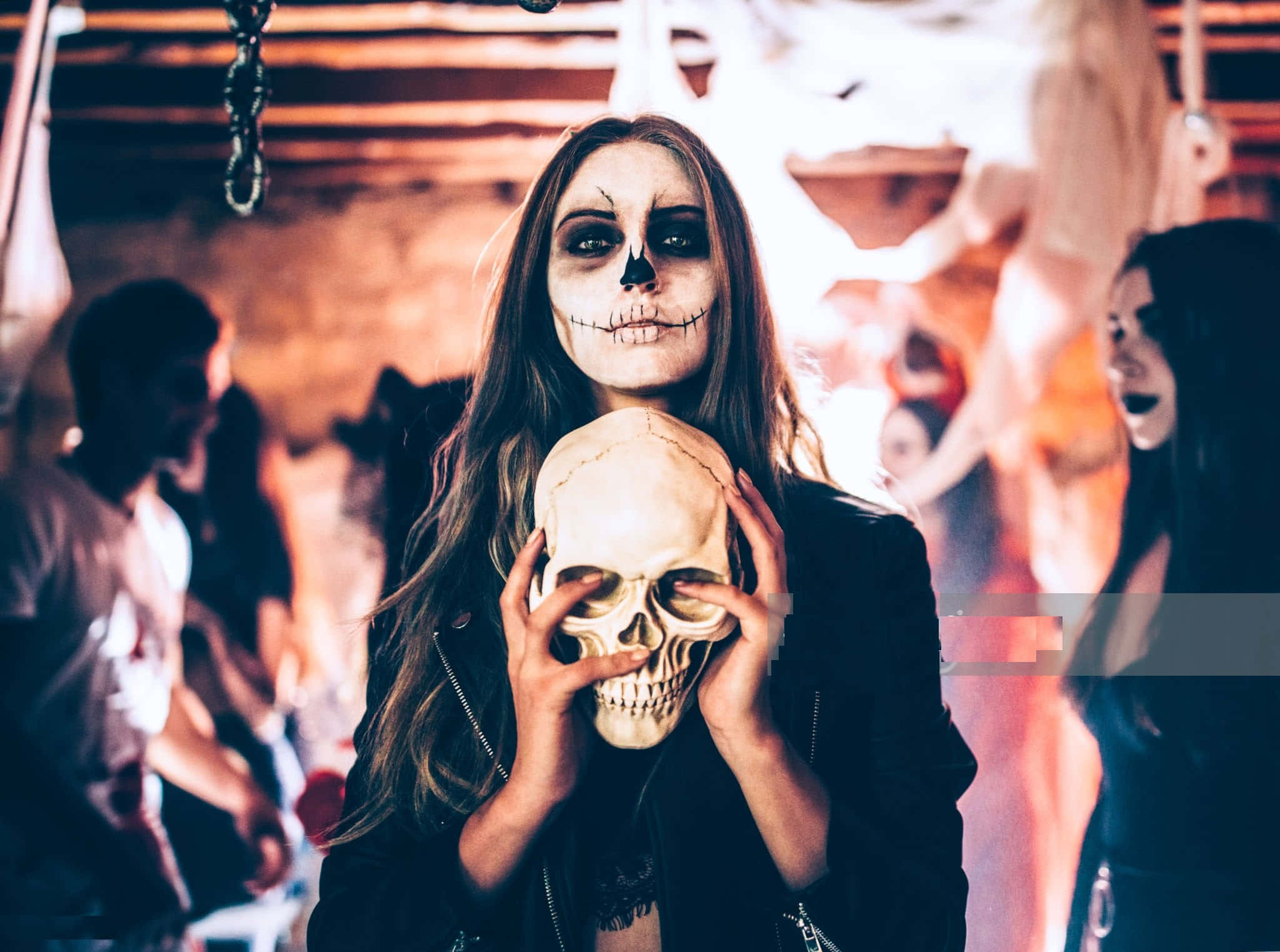 Zombie Costume, skull makeup, human skull, Full HD Desktop Wallpaper