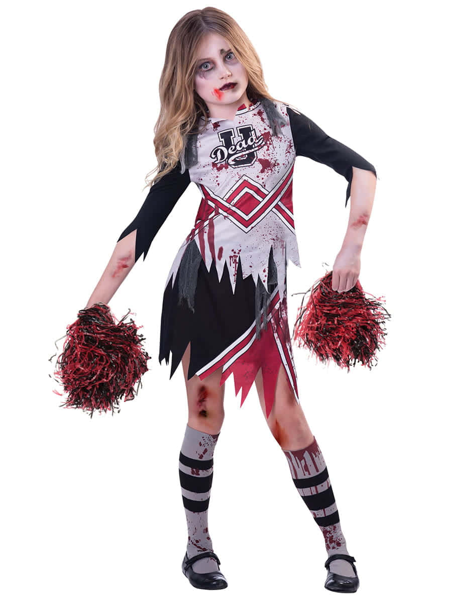zombie cheerleader costume, blood splatter, torn uniform, SD Phone Wallpaper
