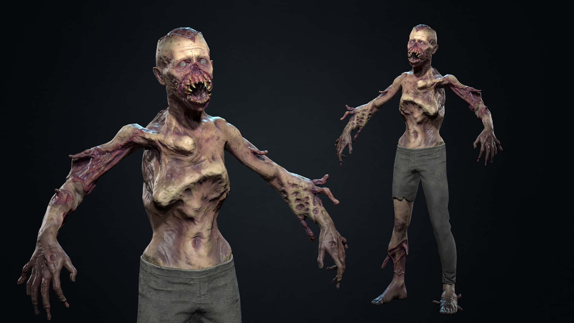 3 D Zombie Horror Model, zombie figures, decaying flesh, Full HD Desktop Wallpaper