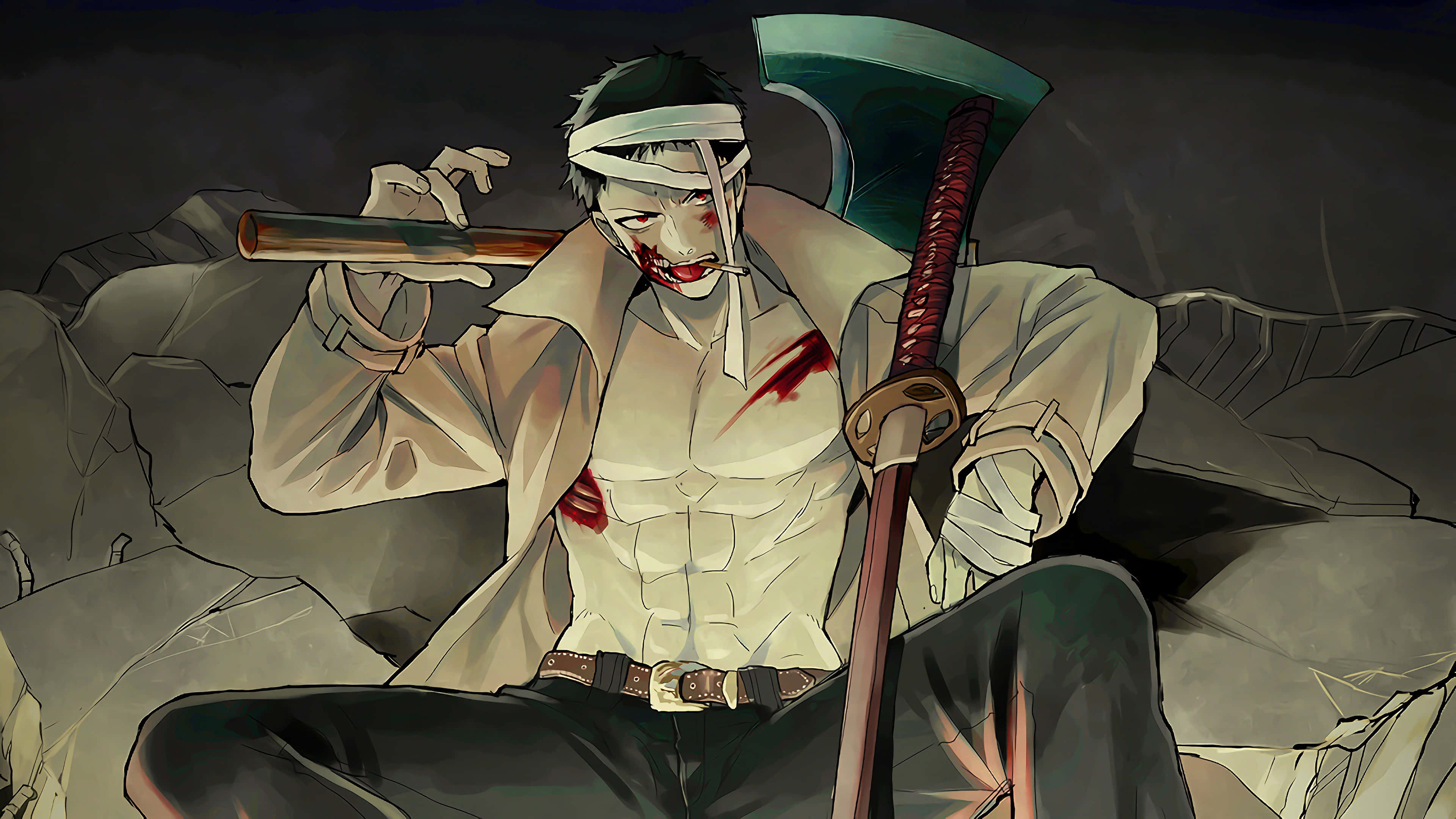 Zombieman, anime warrior, headband, 4K Desktop Wallpaper