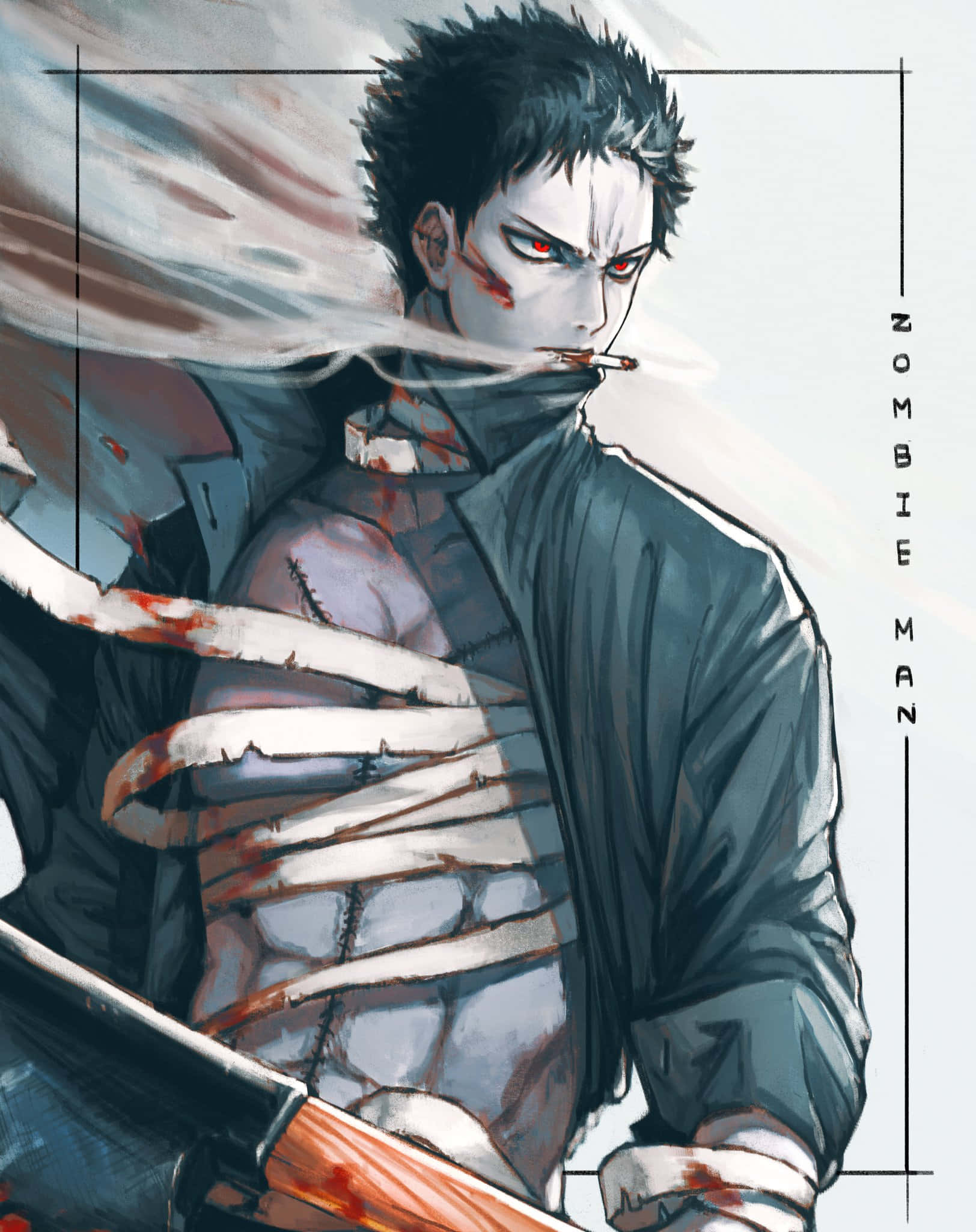 Zombieman, red eyes, bloodied bandages, Full HD Phone Wallpaper