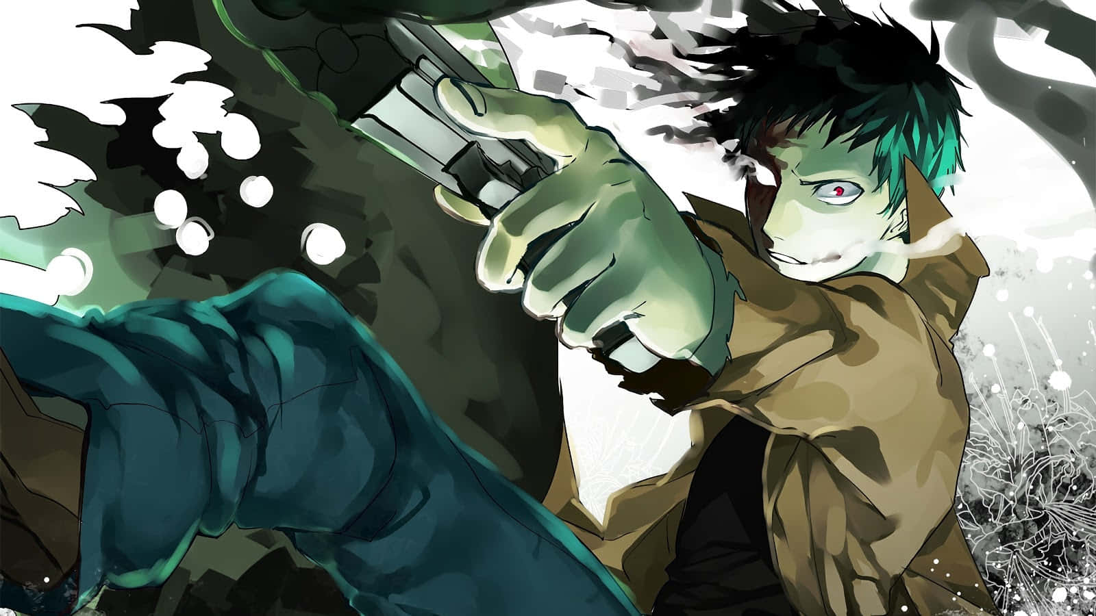 Zombieman, green hair, red eye, HD Desktop Wallpaper