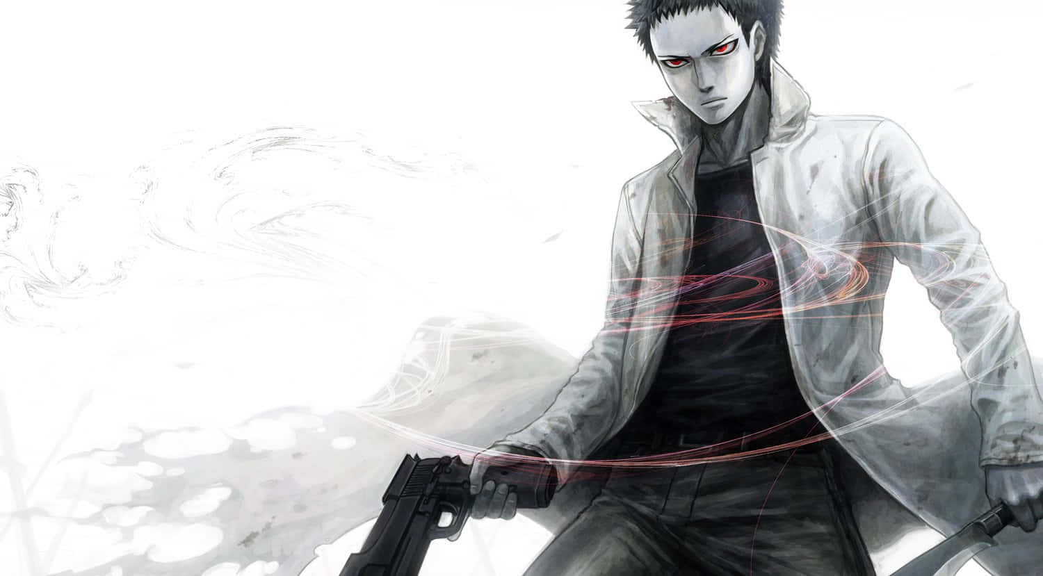 Zombieman, red eyes, gun, HD Desktop Wallpaper