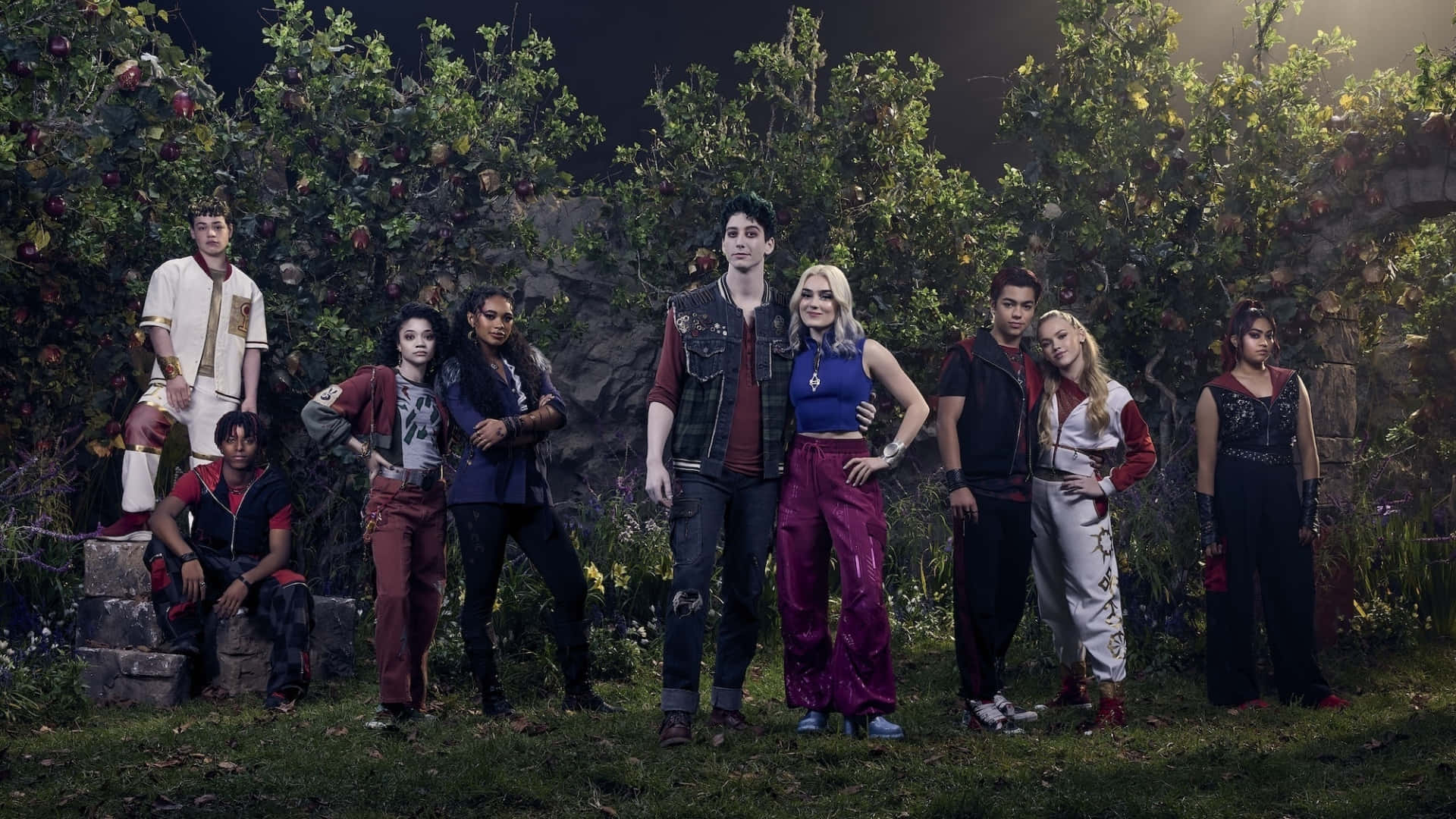 Zombies 4, cast group shot, moonlit garden, Full HD Desktop Wallpaper