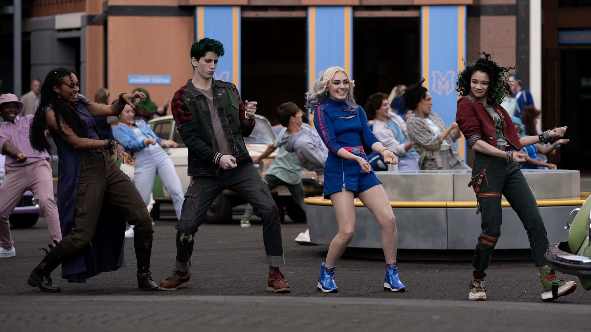Zombies 4, dance scene, urban plaza, Full HD Desktop Wallpaper