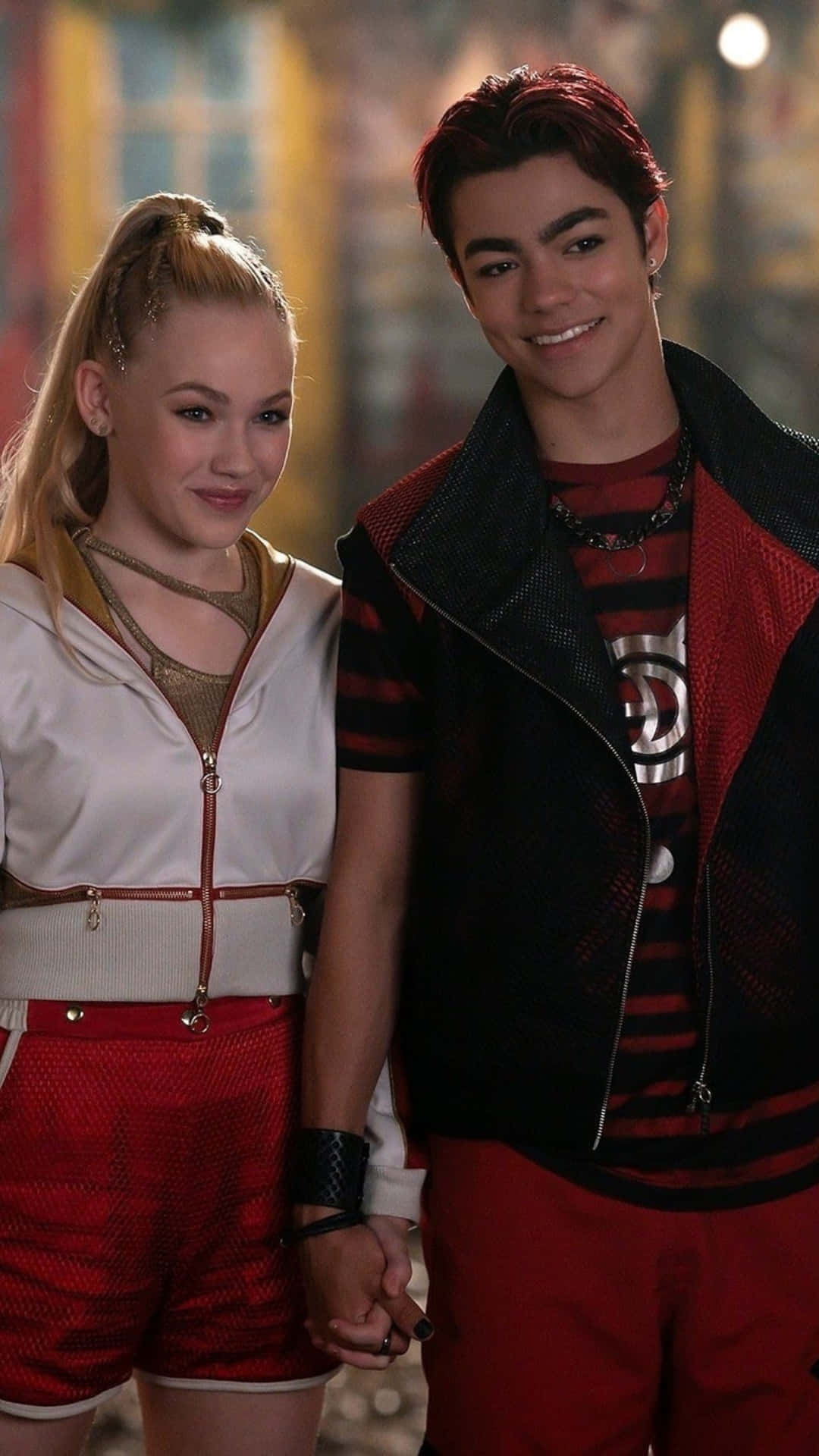 Zombies 4, red and black outfits, urban night scene, Full HD Phone Wallpaper