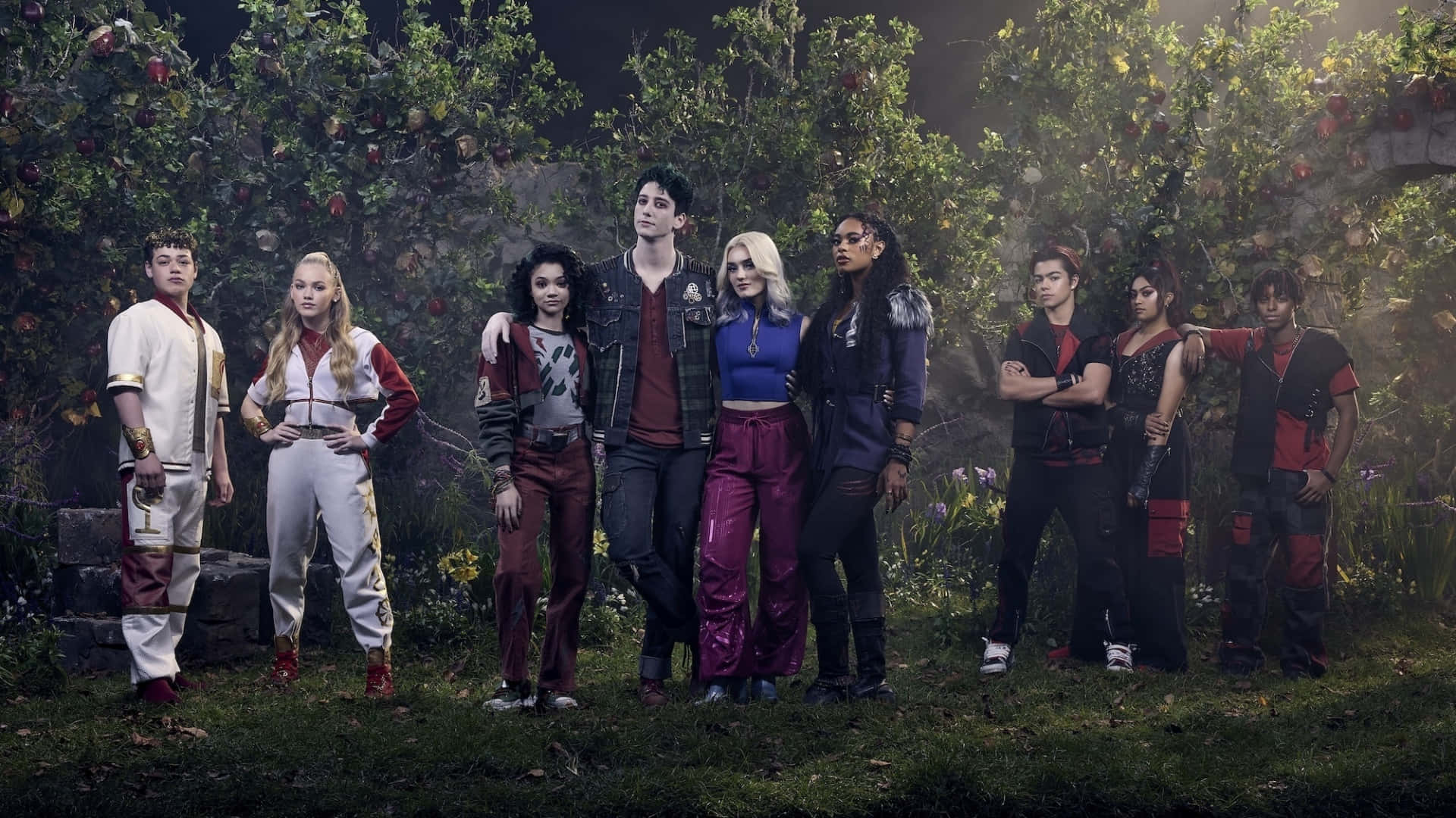 Zombies 4, group of eight diverse young adults, stylized outfits, Full HD Desktop Wallpaper