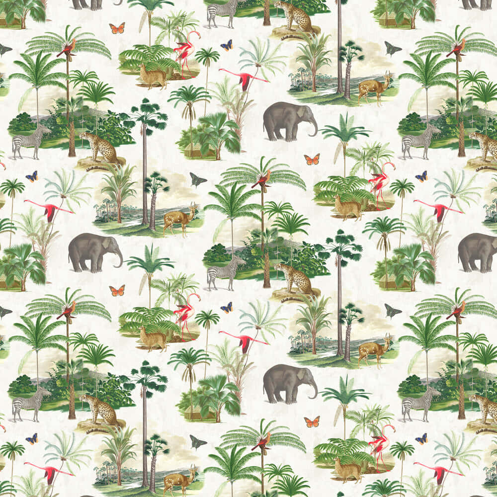 zoo animals, vintage-style wallpaper pattern, elephants, SD Desktop Wallpaper