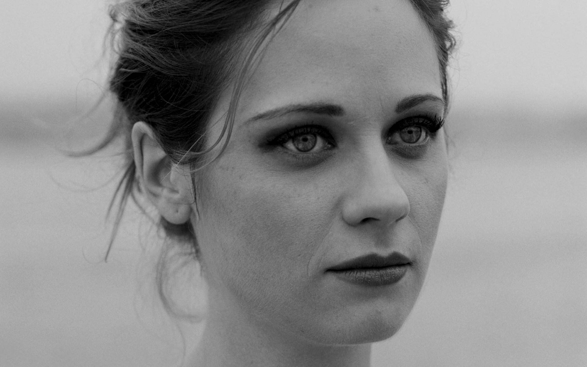 Zooey Deschanel, black and white, close-up portrait, Full HD Desktop Wallpaper