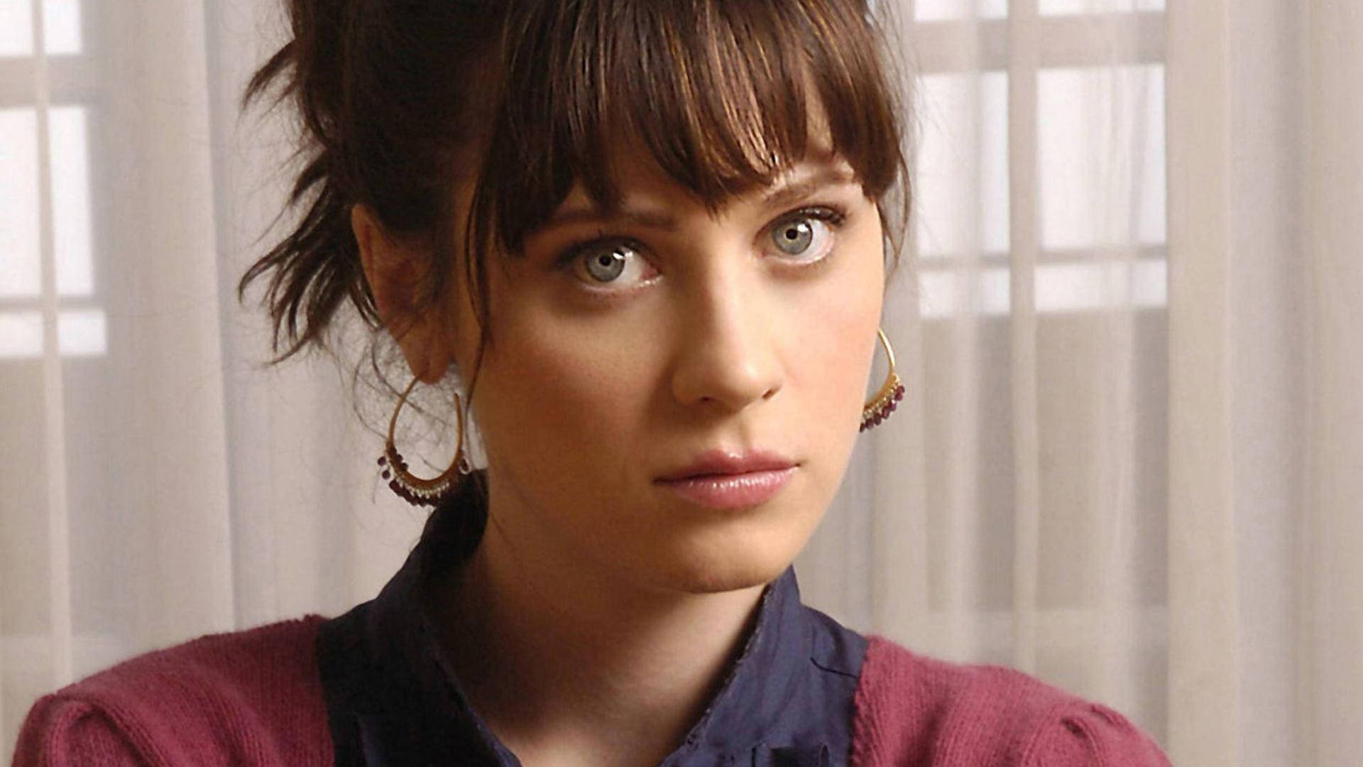 Zooey Deschanel, bangs, hoop earrings, Full HD Desktop Wallpaper