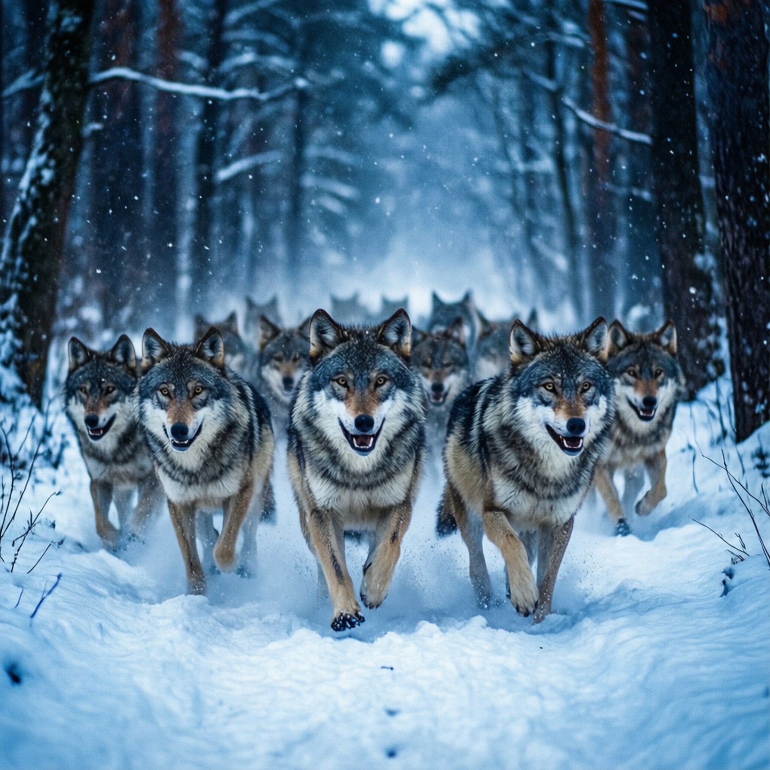 wolves, snowy forest, Zoology, HD Desktop Wallpaper