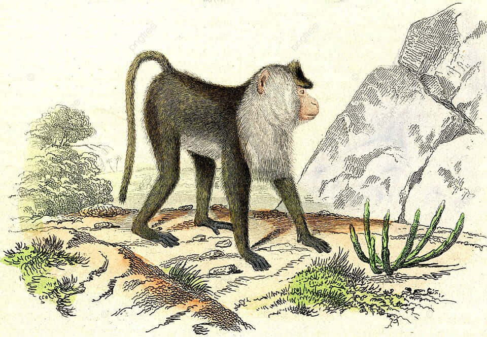 baboon, rocky terrain, sparse greenery, SD Desktop Wallpaper