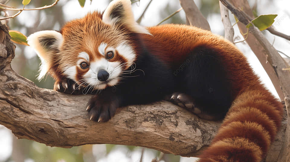 red panda, tree branch, fluffy orange fur, SD Desktop Wallpaper